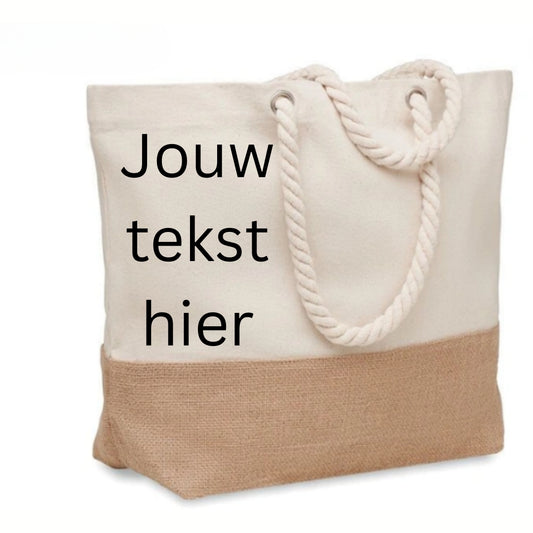 Gepersonaliseerde strandtas met jute bodem