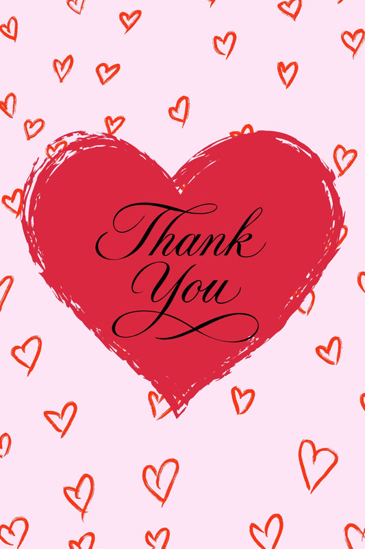 Wenskaart Bedankt - Thank you met hartjes